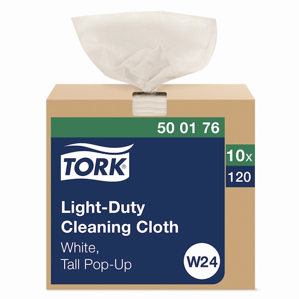 Tork Light Duty Cleaning Cloth Pop Up Box, 1-Ply, 8.3 x 16.1, White, 120 Cloths/Pack, 10 Packs/Carton, 10PK 500176 - main